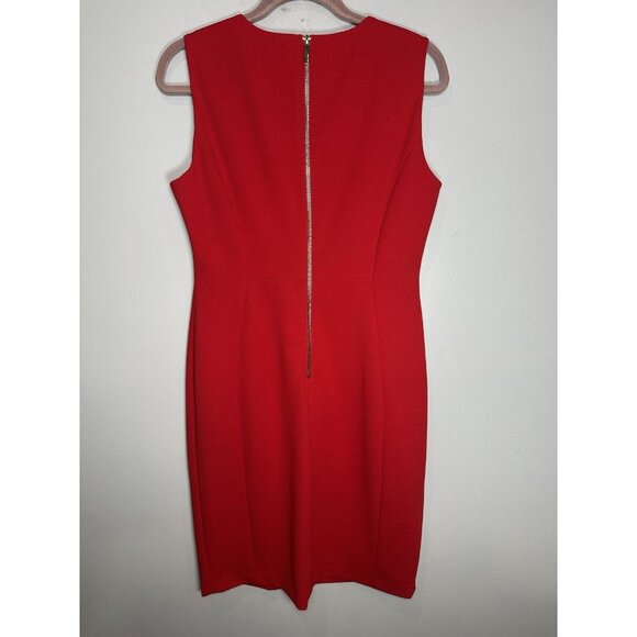 Calvin Klein Sheath Dress Size 12 Red Holiday Valentine's Career Church - Picture 5 of 5
